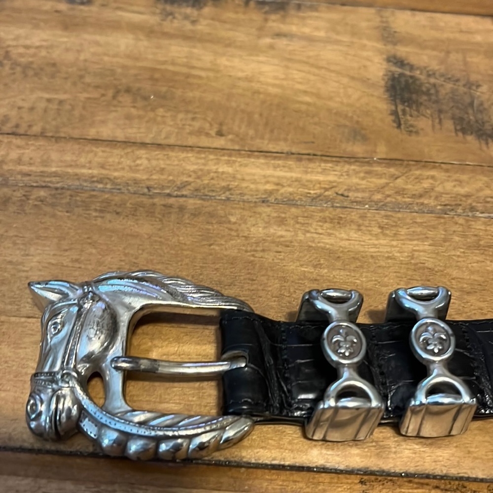 Brighton belts, horse head buckle, size Small  (28), black faux wove croc